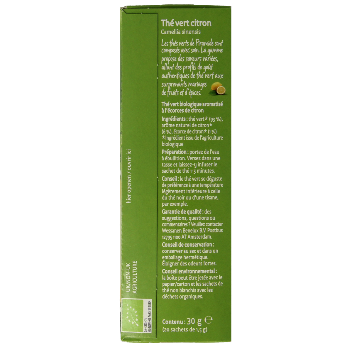 Piramide Groene thee met citroen bio 20.00 Zakjes