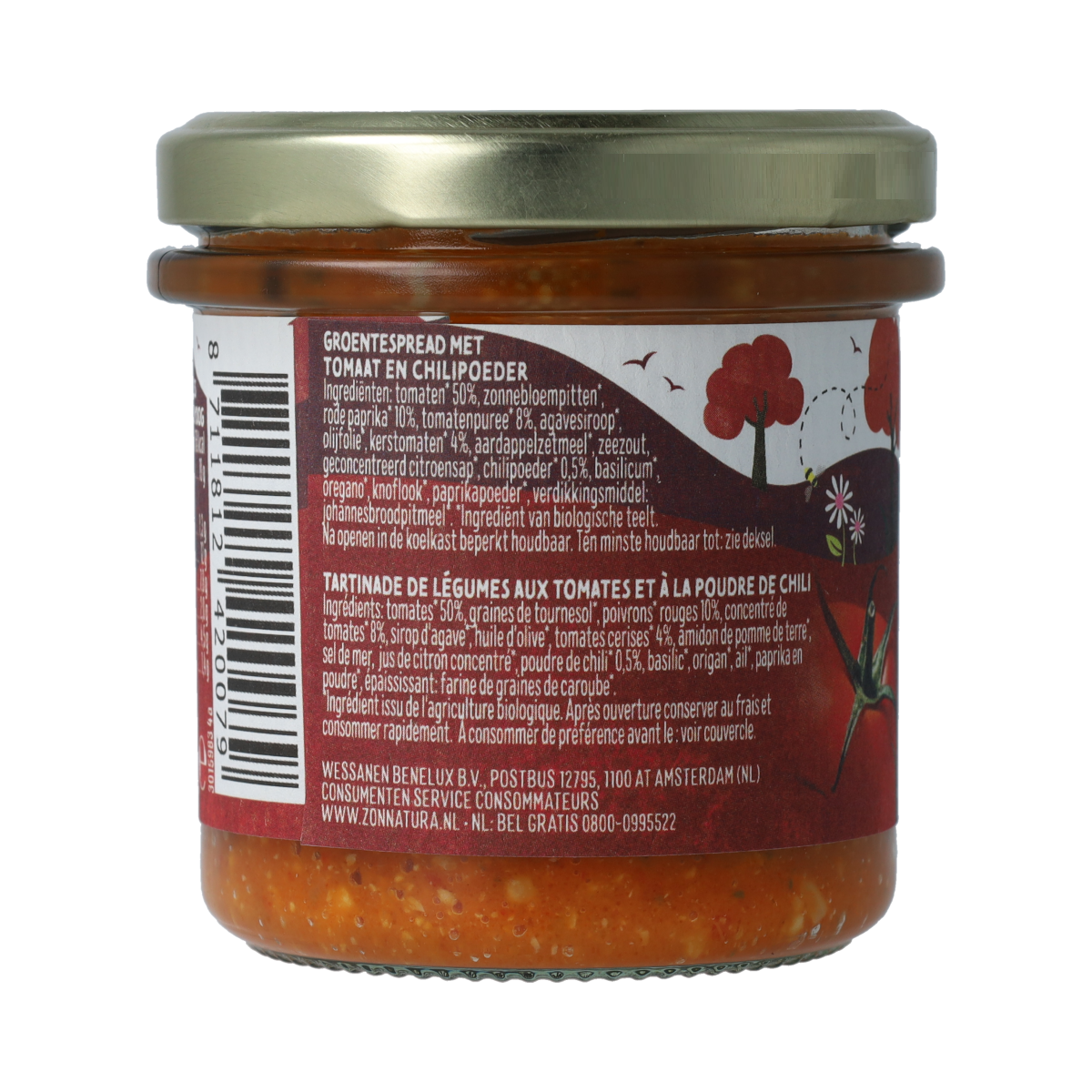 Zonnatura Groentespread spicy tomato bio 135.00 Gram