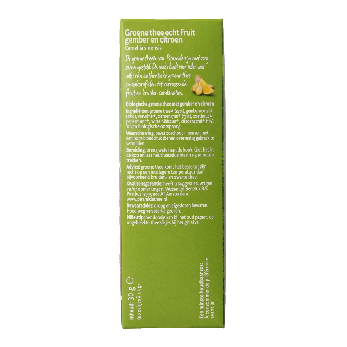 Piramide Groene thee met gember en citroen bio 20.00 Zakjes