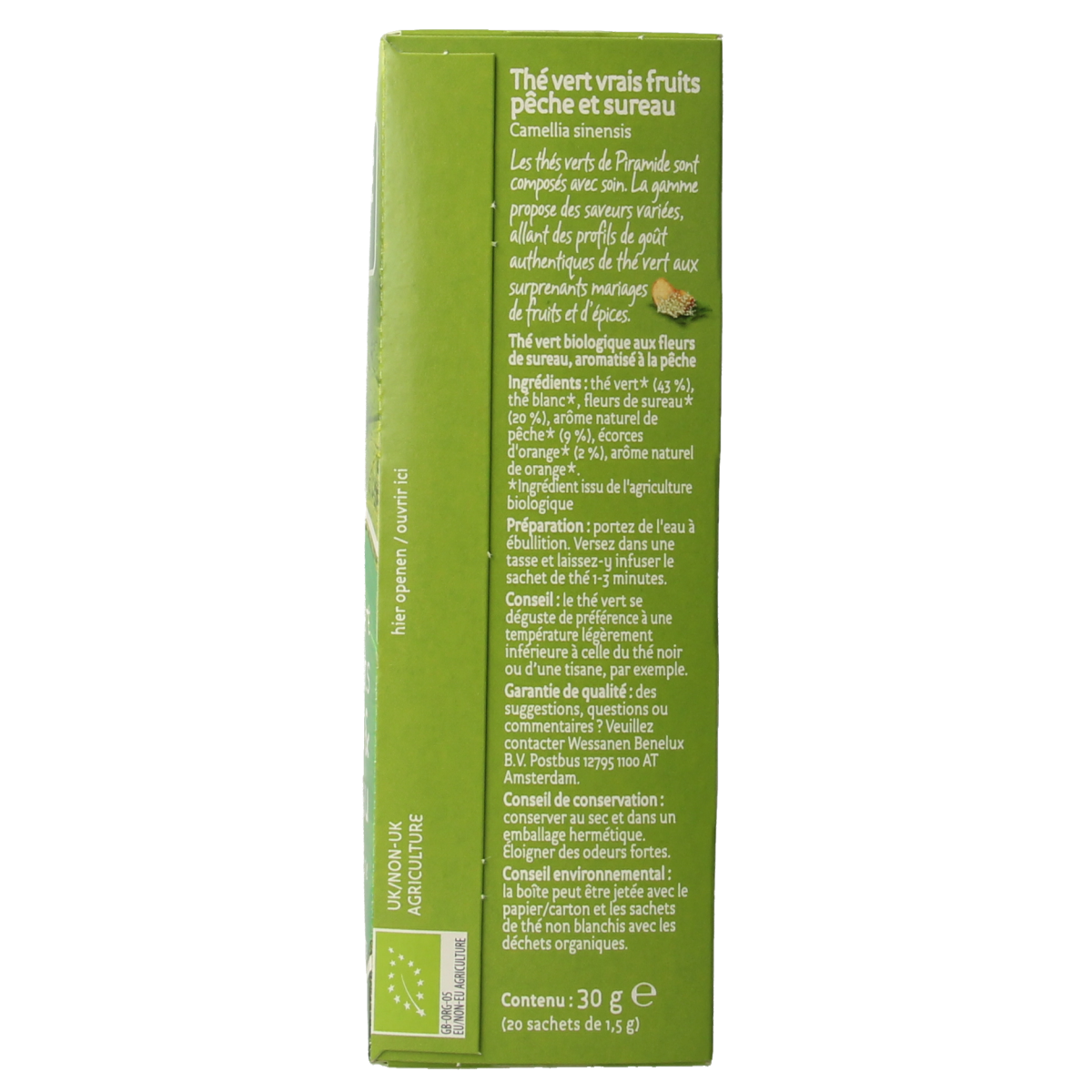 Piramide Groene thee perzik vlierbloesem bio 20.00 Zakjes