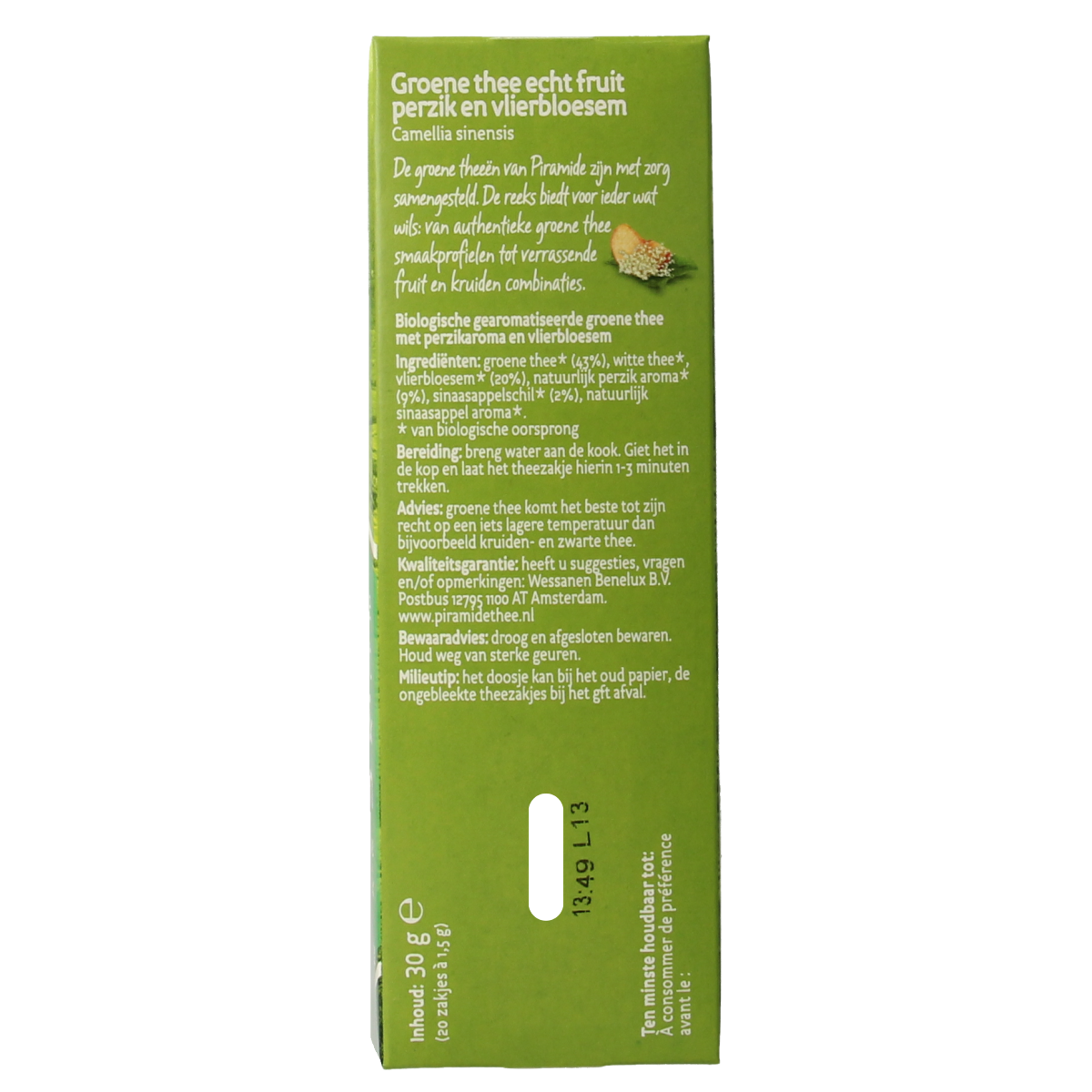 Piramide Groene thee perzik vlierbloesem bio 20.00 Zakjes
