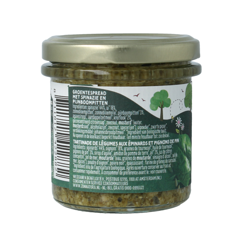 Zonnatura Groentespread spinazie bio 135 Gram