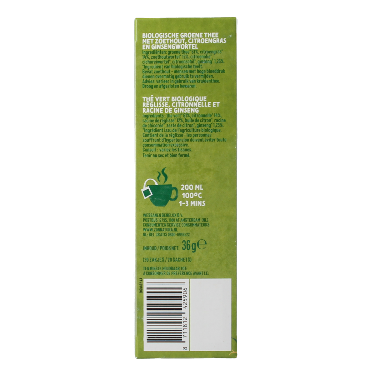 Zonnatura Green tea ginseng bio 20.00 Zakjes