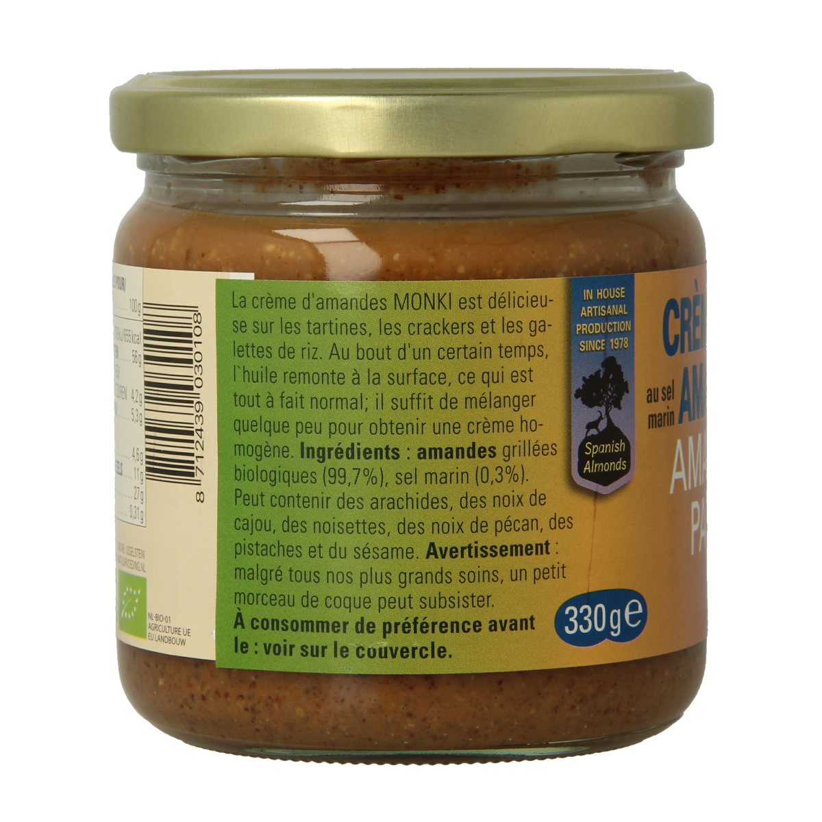 Monki Amandelpasta met zout bio 330.00 Gram