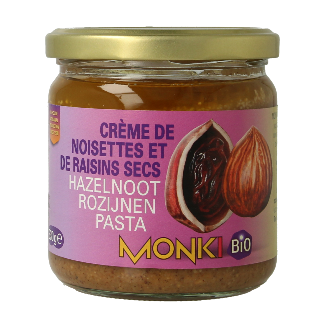 Monki Hazelnoten-rozijnenpasta eko bio 330.00 Gram