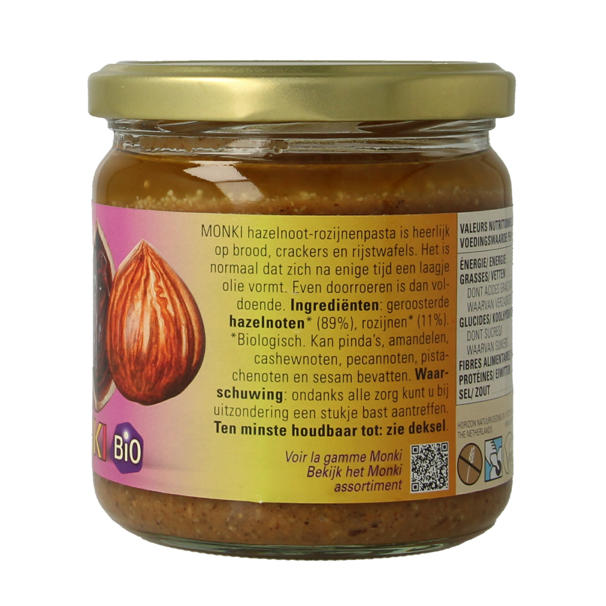 Monki Hazelnoten-rozijnenpasta eko bio 330.00 Gram