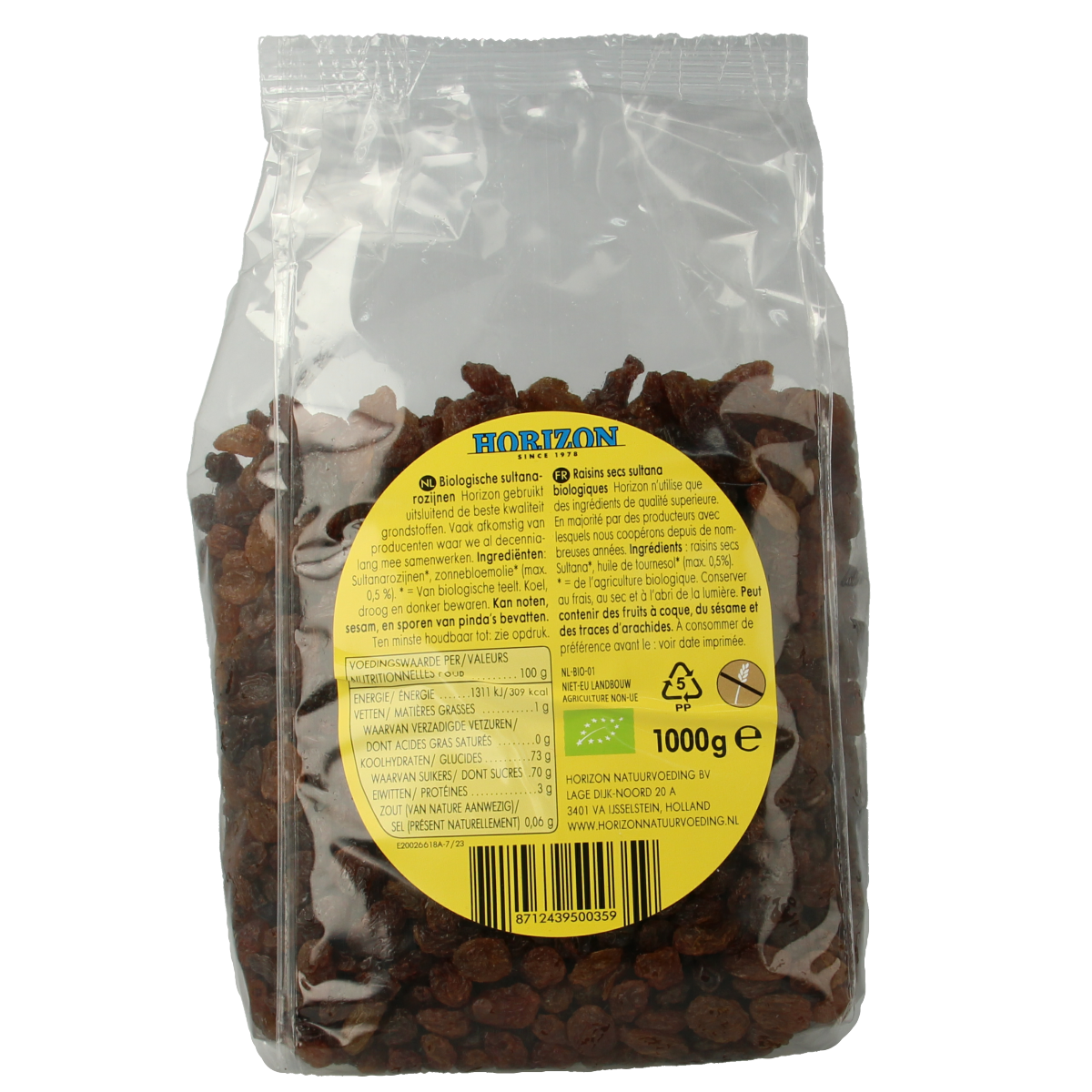 Horizon Rozijnen sultana bio 1.00 Kilogram