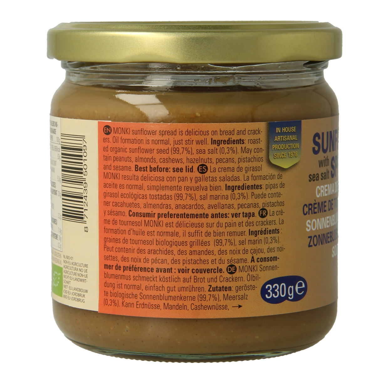 Monki Zonnebloempasta bio 330.00 Gram