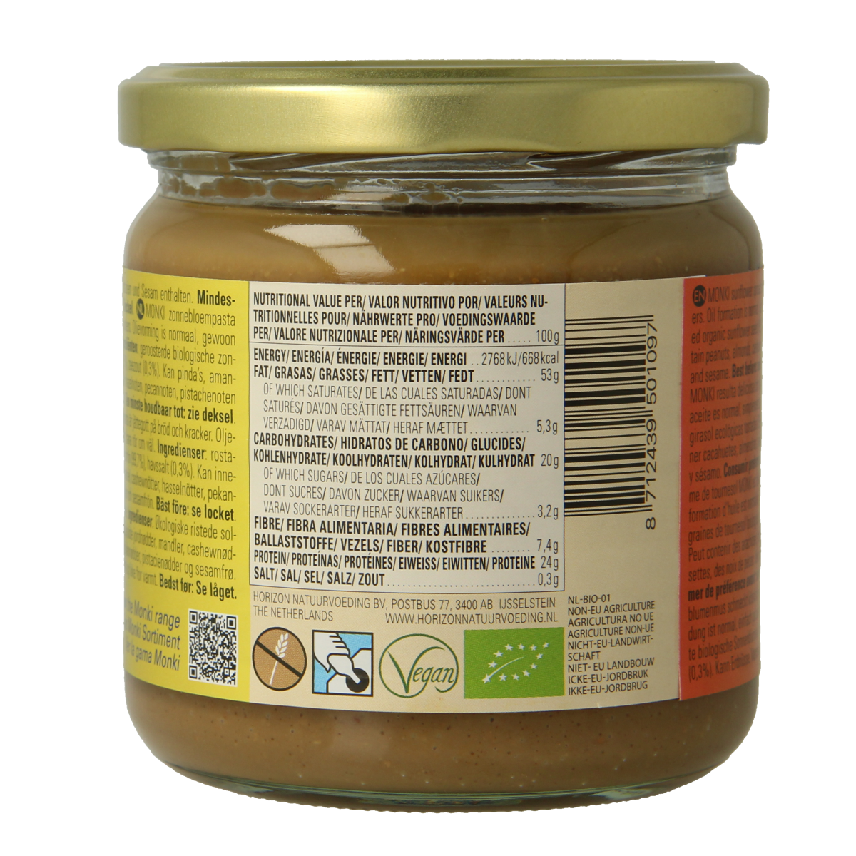 Monki Zonnebloempasta bio 330.00 Gram