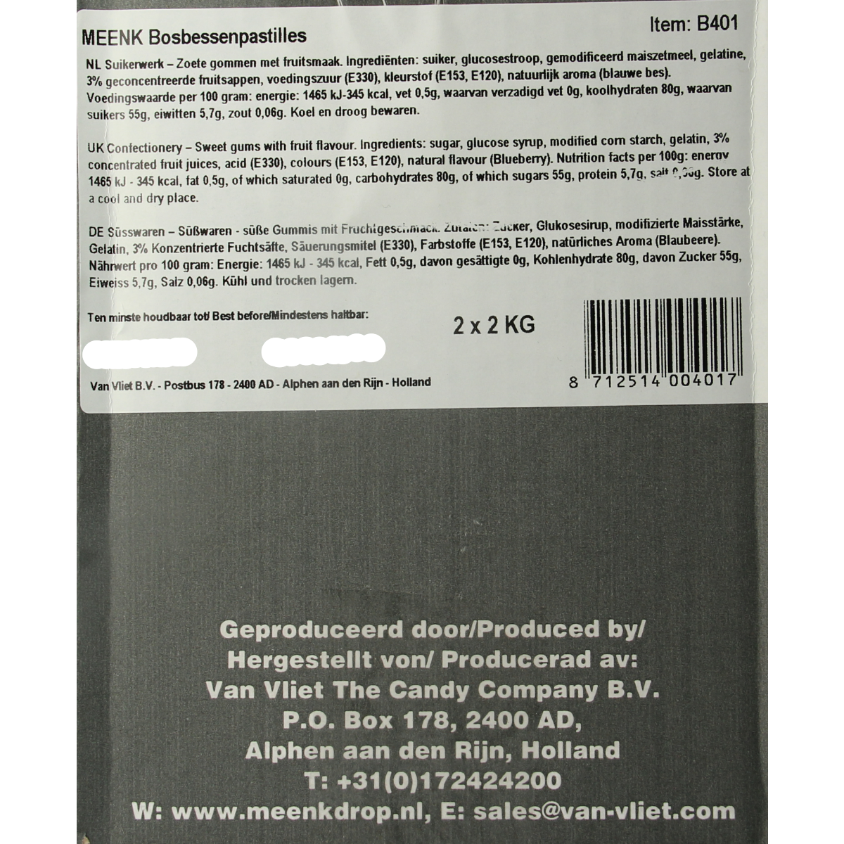 Meenk Bosbessen pastilles  4000.00 Gram