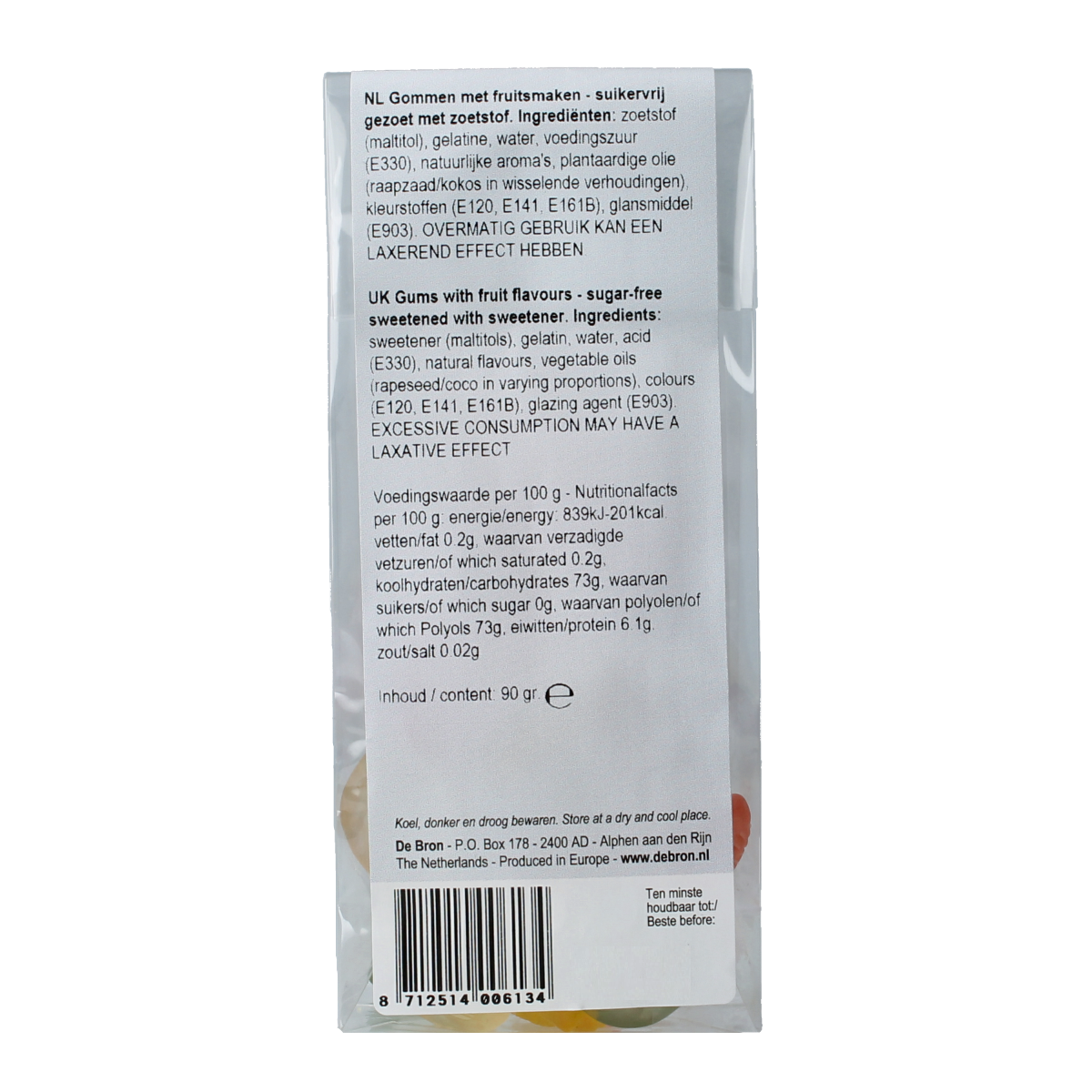 De Bron Fruitgums suikervrij 90.00 Gram