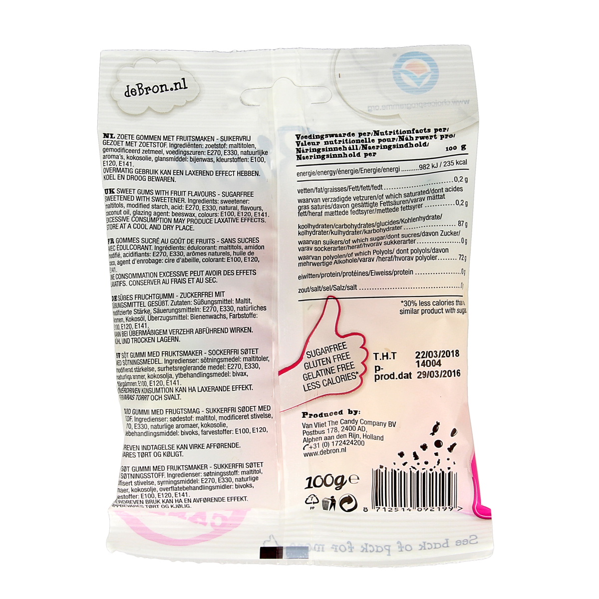 De Bron Winegums English suikervrij 100.00 Gram