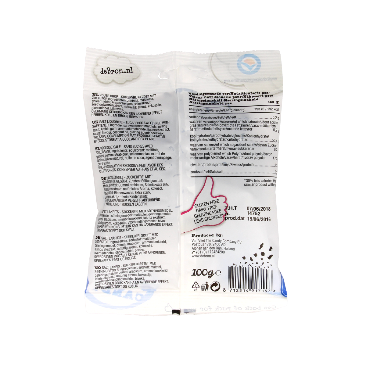 De Bron Klavertjes zout/salt liquorice suikervrij 100.00 Gram