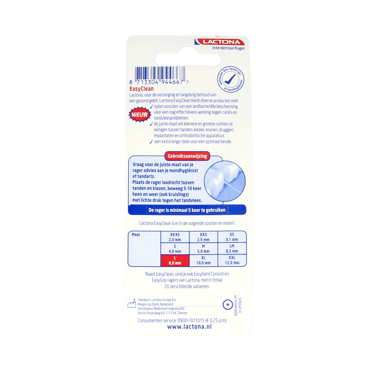 Lactona Easyclean L 8.0mm 8.00 Stuks