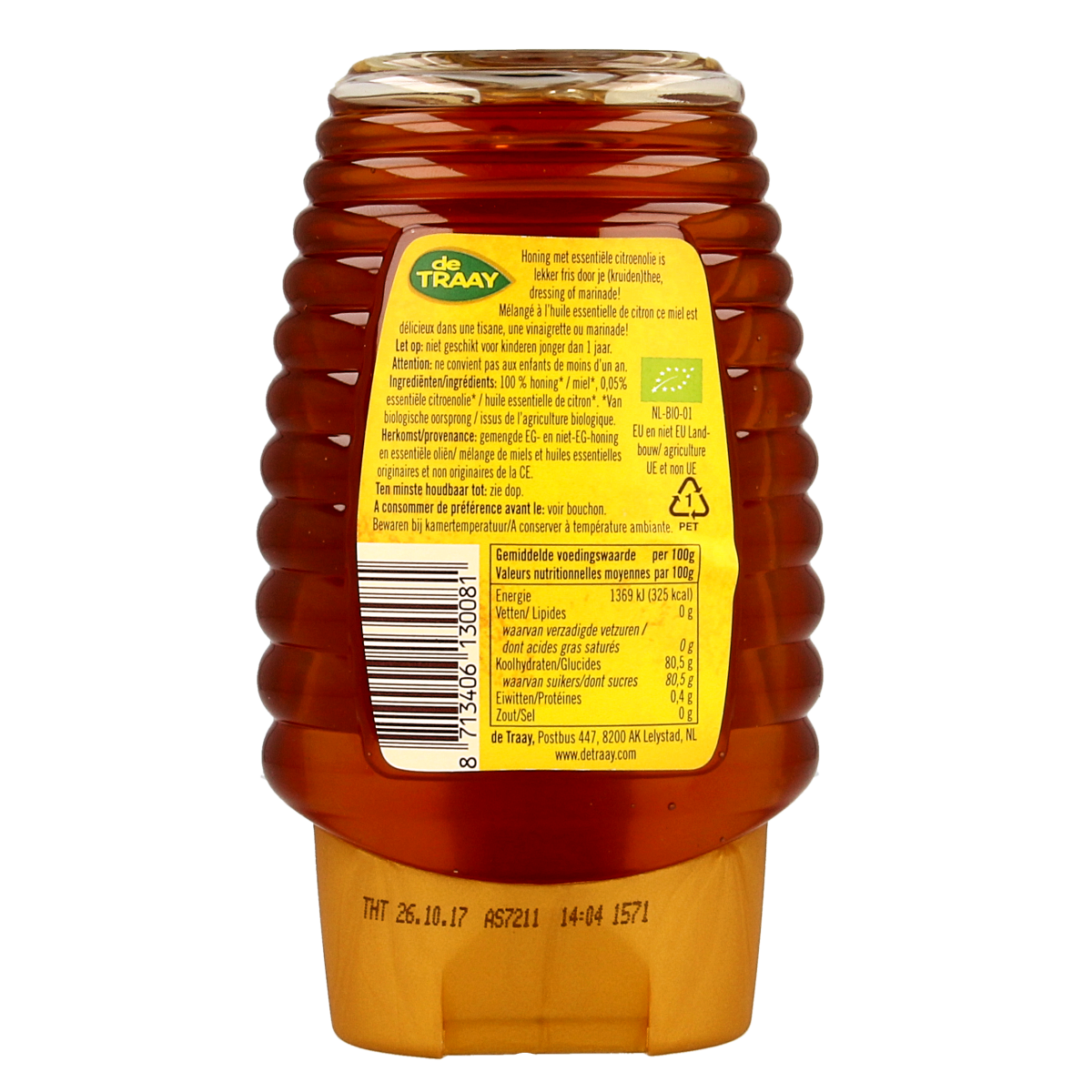 de Traay Bloemenhoning met citroen knijpfles bio 365.00 Gram