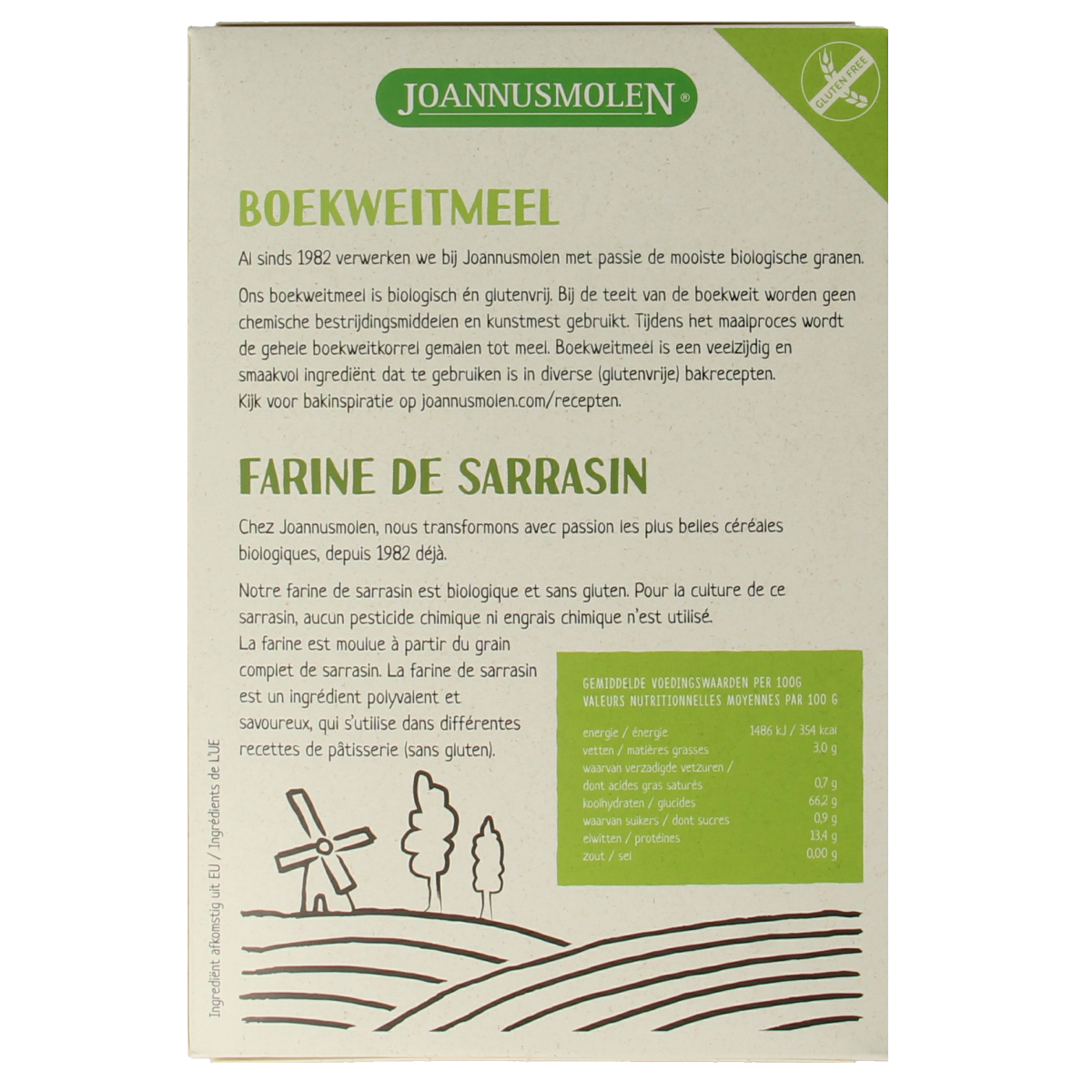 Joannusmolen Boekweitmeel eerste keuze bio 350.00 Gram
