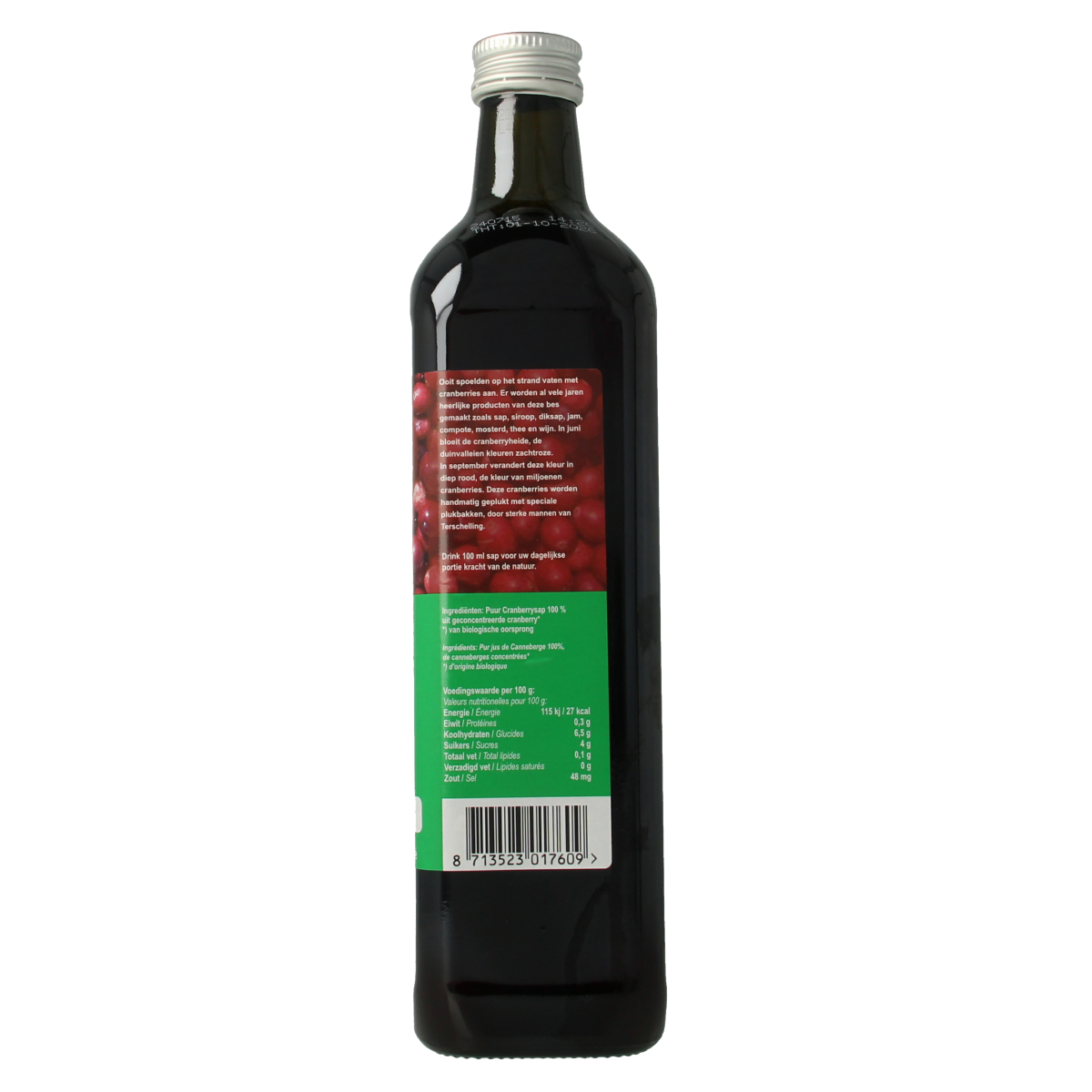 Terschellinger Cranberrysap ongezoet bio 750.00 Milliliter