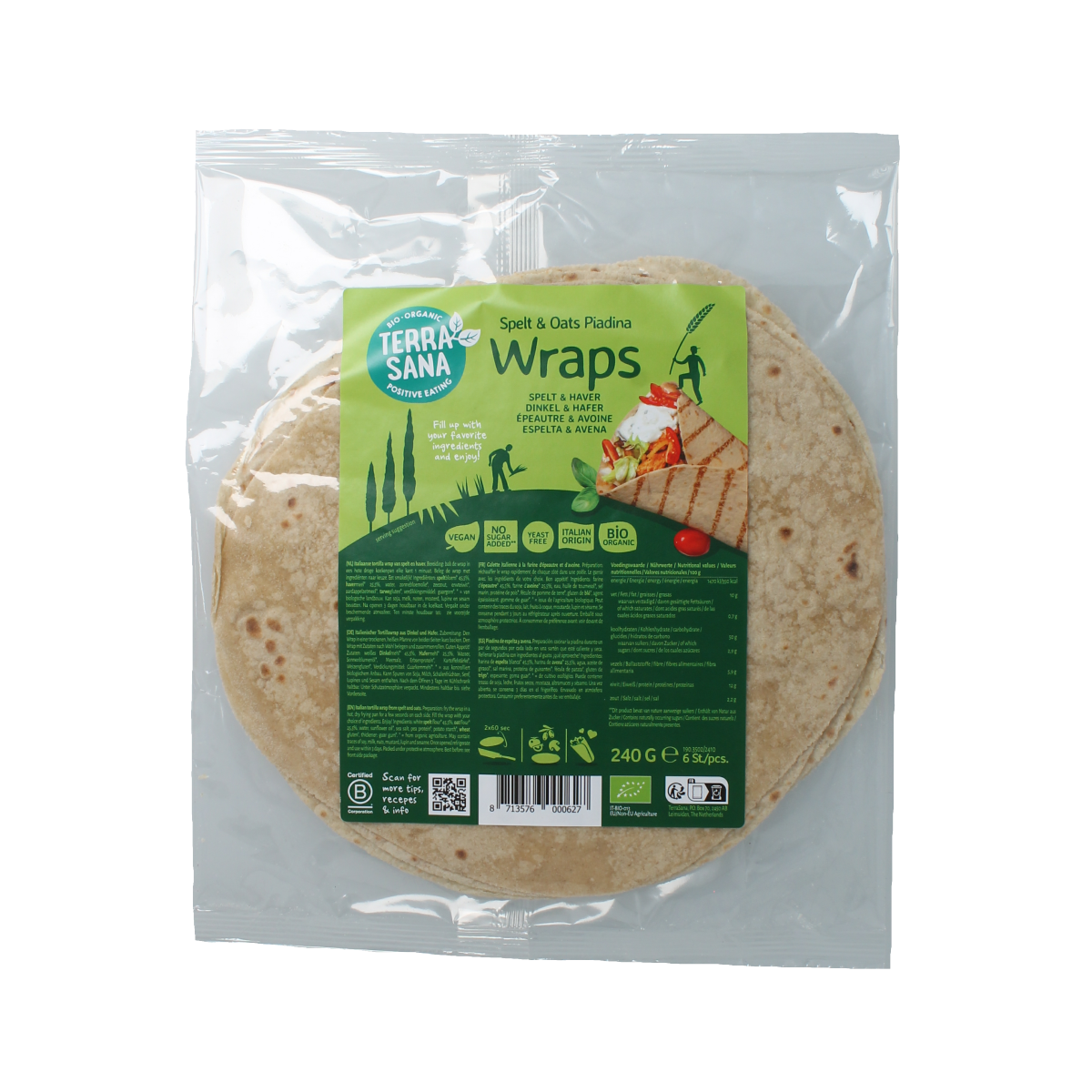 TerraSana Piadina wraps spelt en haver bio 240.00 Gram