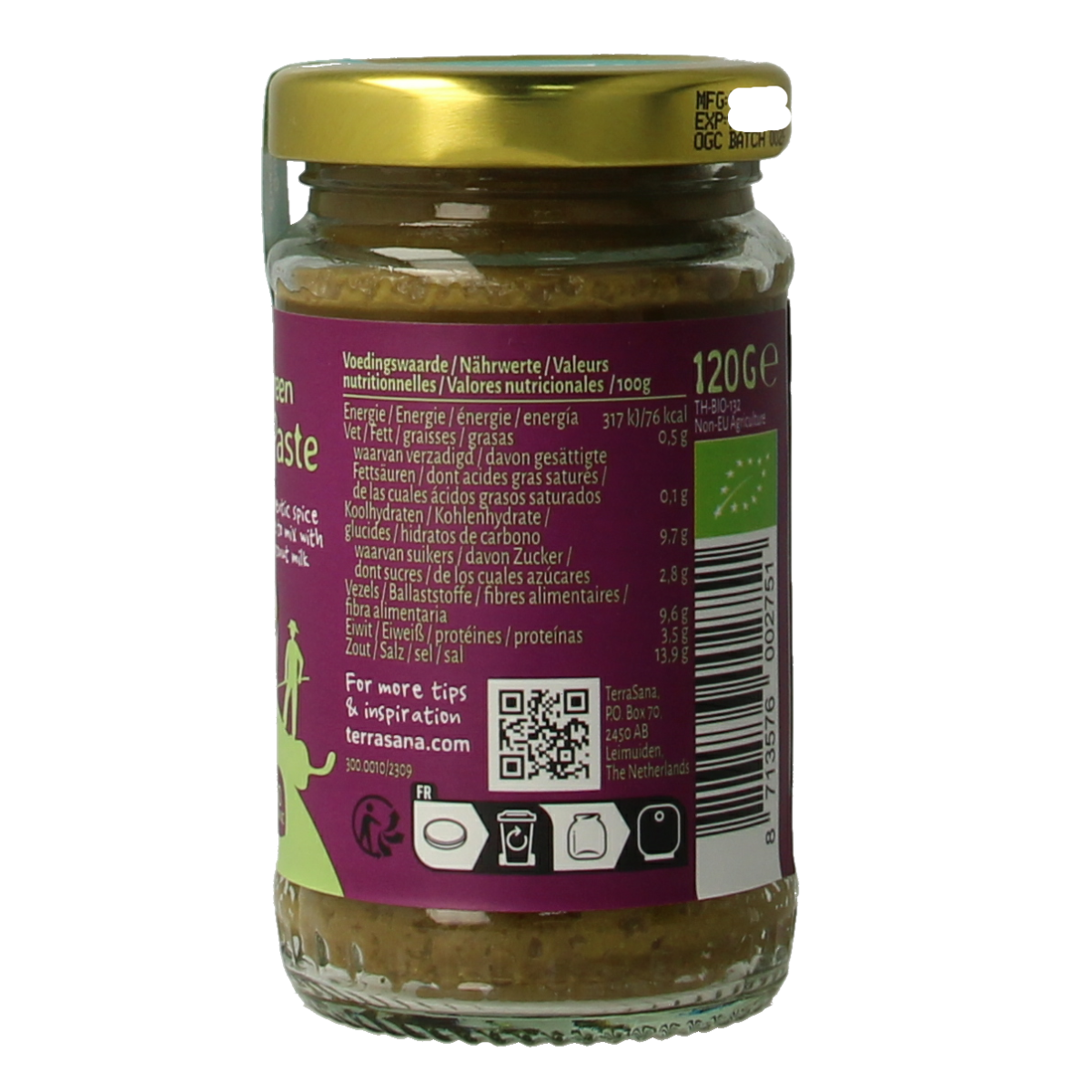 TerraSana Thaise groene currypasta bio 120.00 Gram