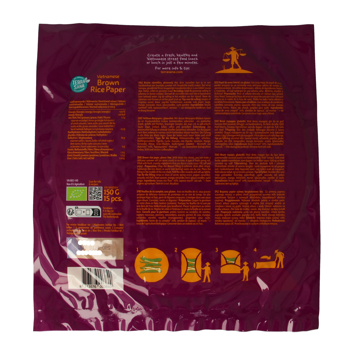 TerraSana Vietnamese bruine rijstvellen bio 150.00 Gram