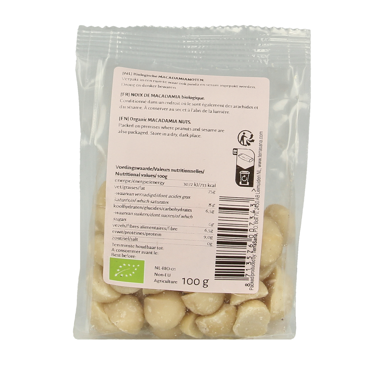 TerraSana RAW Macadamianoten gepeld bio 100.00 Gram