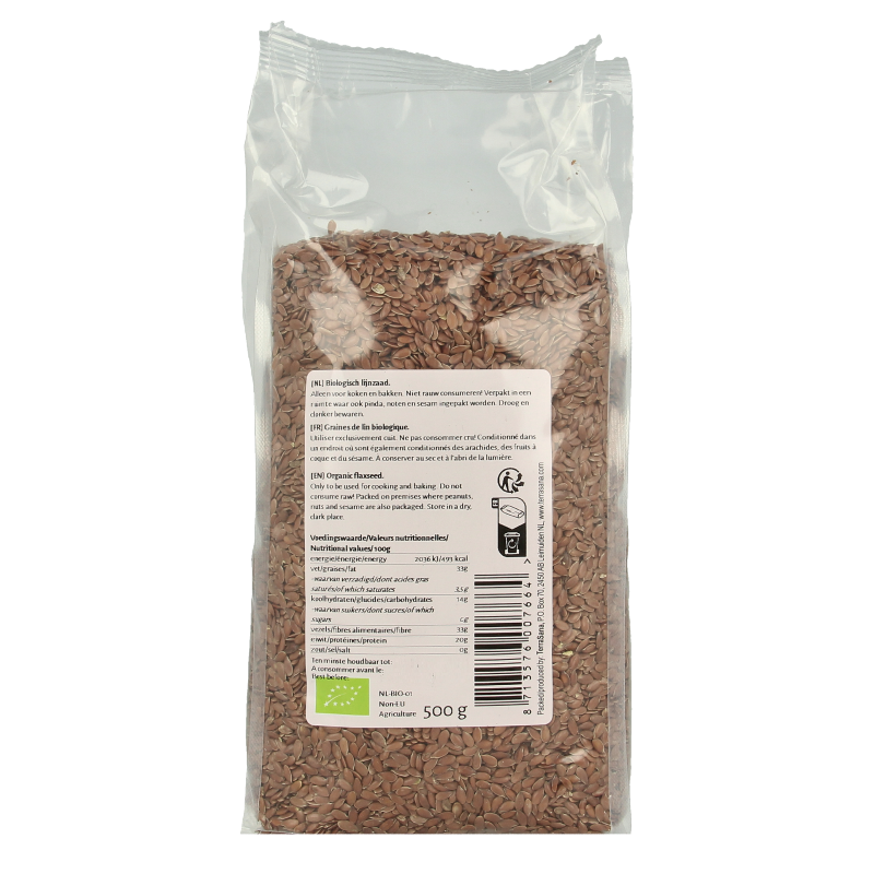 TerraSana RAW lijnzaad heel bio 500 Gram