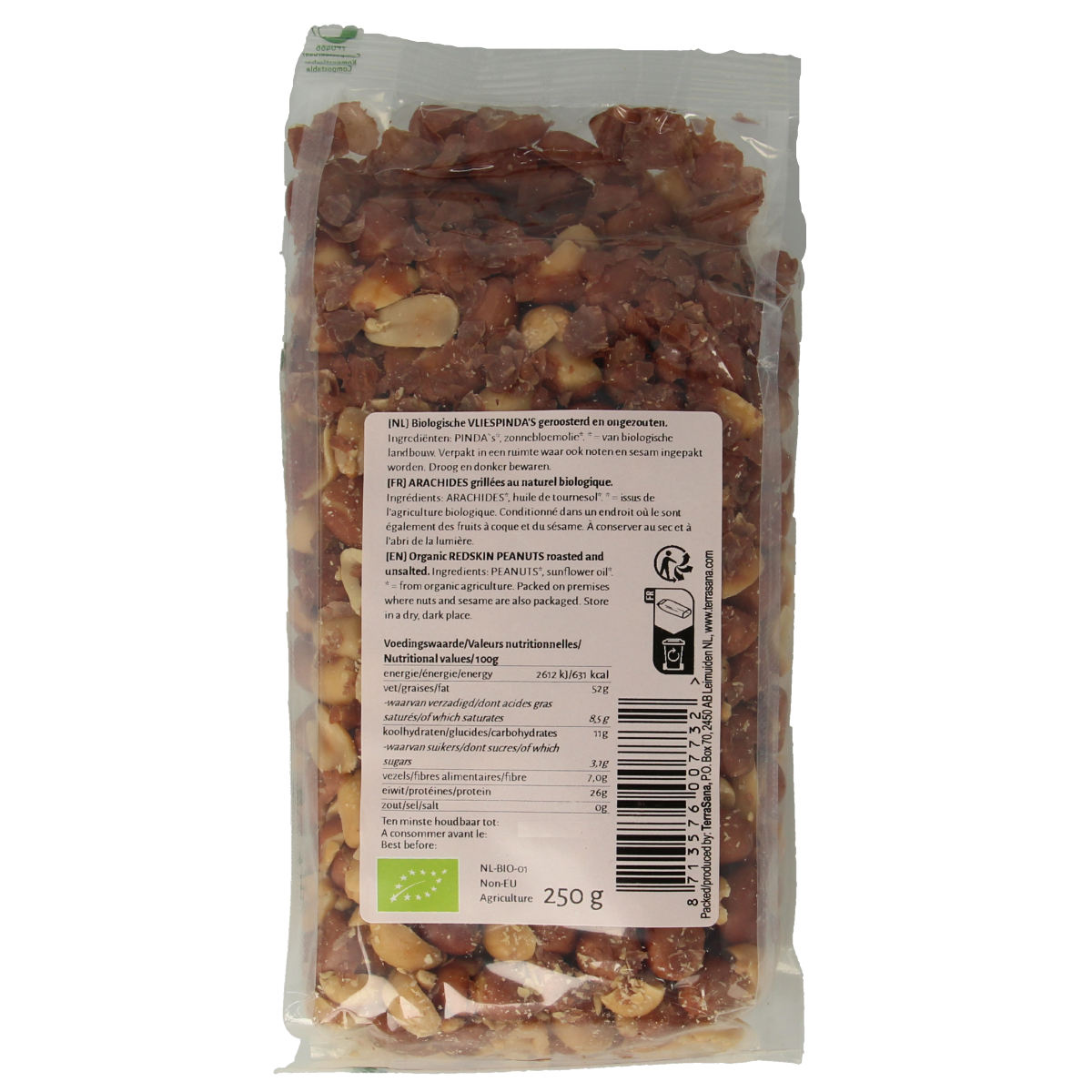 TerraSana Pinda vlies zonder zout geroosterd bio 250.00 Gram