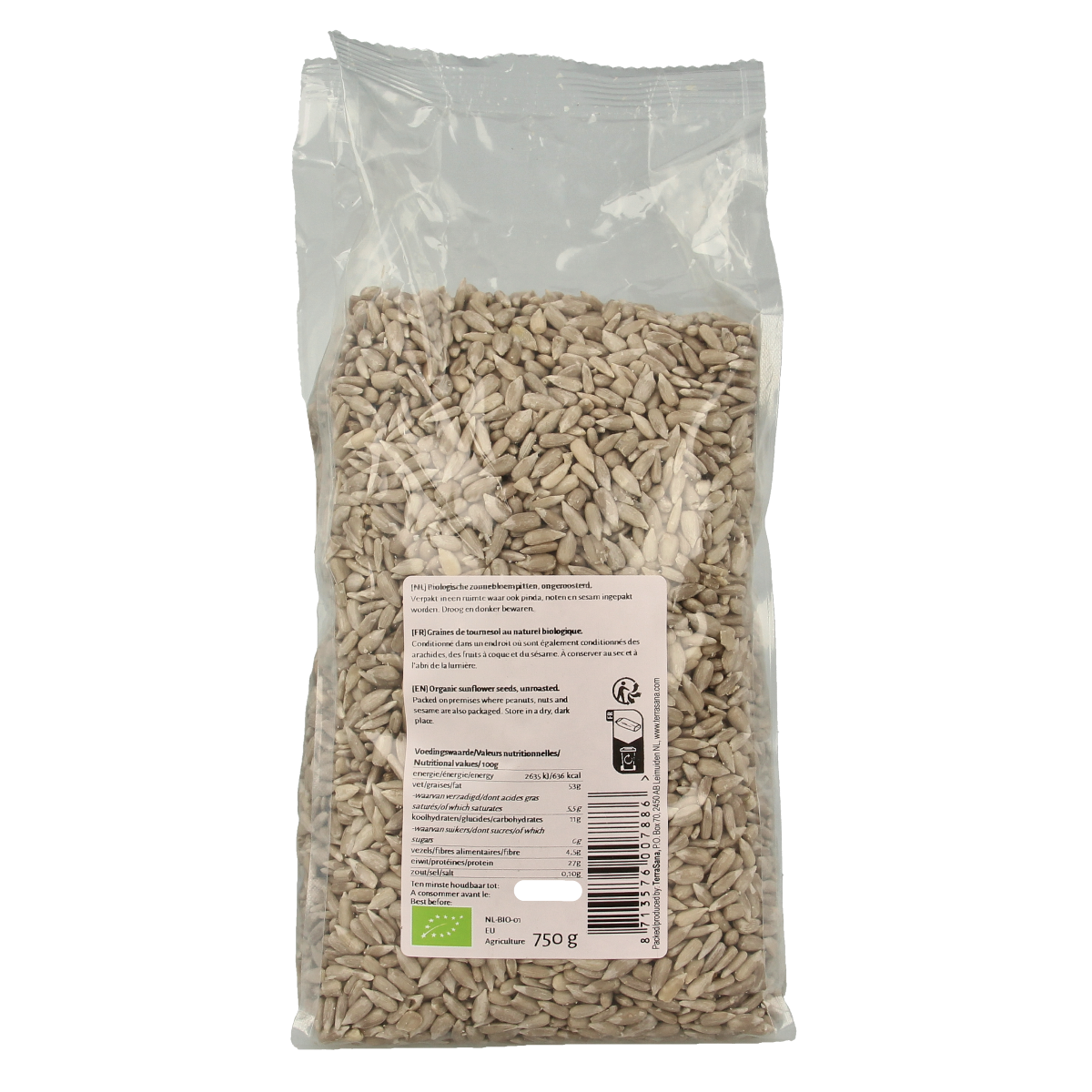 TerraSana RAW zonnebloempitten bio 750.00 Gram