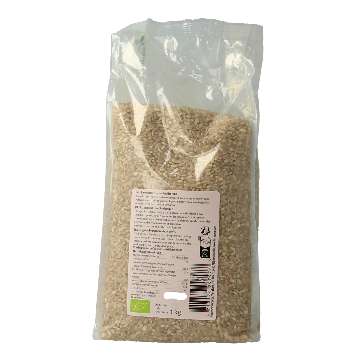 TerraSana Zilvervliesrijst rond bio 1.00 Kilogram