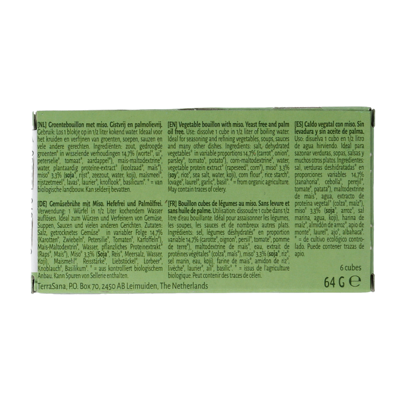 TerraSana Groente bouillon miso blokjes gistvrij bio 64 Gram