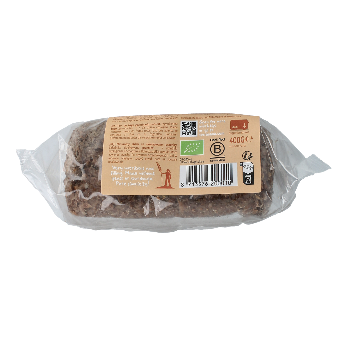 TerraSana Gekiemd brood naturel / tarwe bio 400.00 Gram