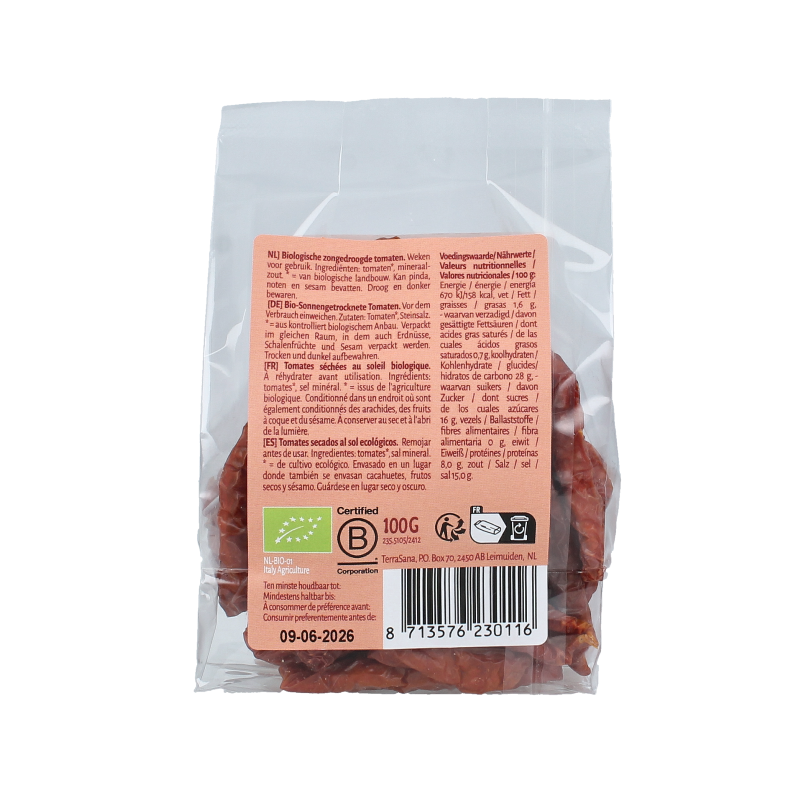 TerraSana Raw tomaten zongedroogd bio 100 Gram