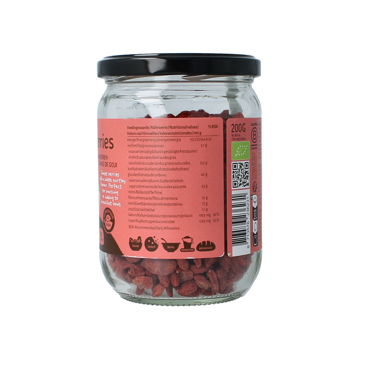 TerraSana Raw goji bessen in glas bio 200.00 Gram