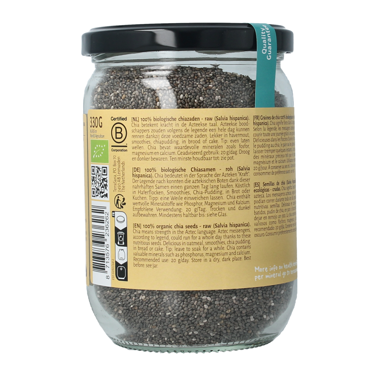 TerraSana Raw chia zaad in glas bio 330.00 Gram