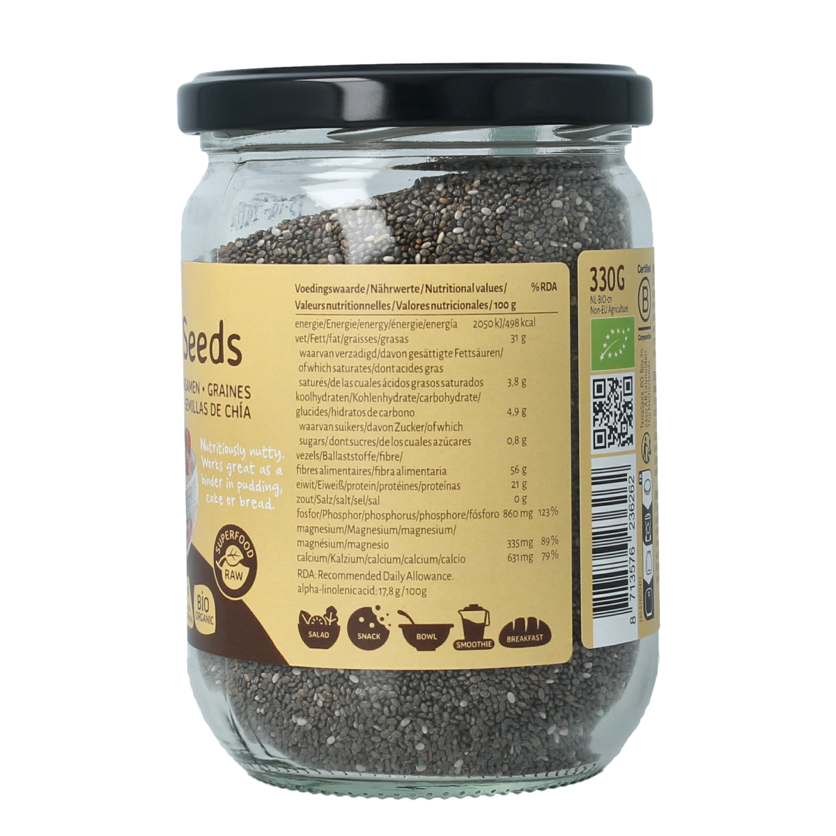 TerraSana Raw chia zaad in glas bio 330.00 Gram