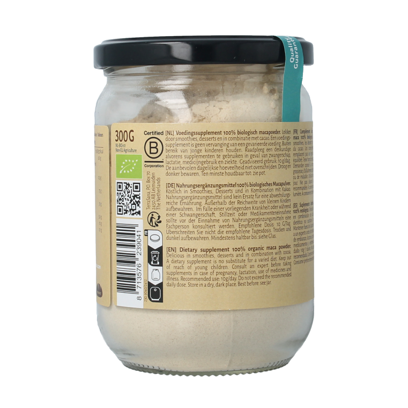 TerraSana Raw maca high energy poeder in glas bio 300 Gram