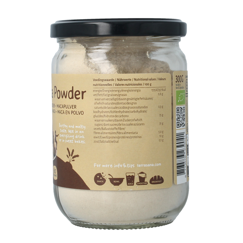 TerraSana Raw maca high energy poeder in glas bio 300 Gram