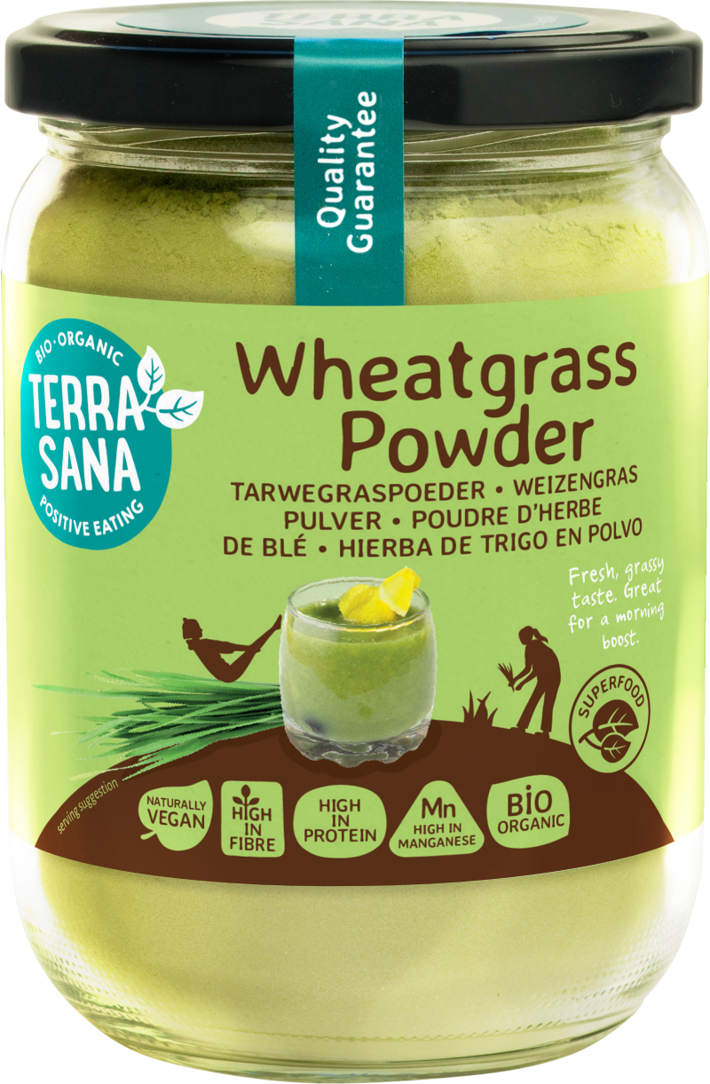TerraSana Raw tarwegras poeder in glas bio 130 Gram
