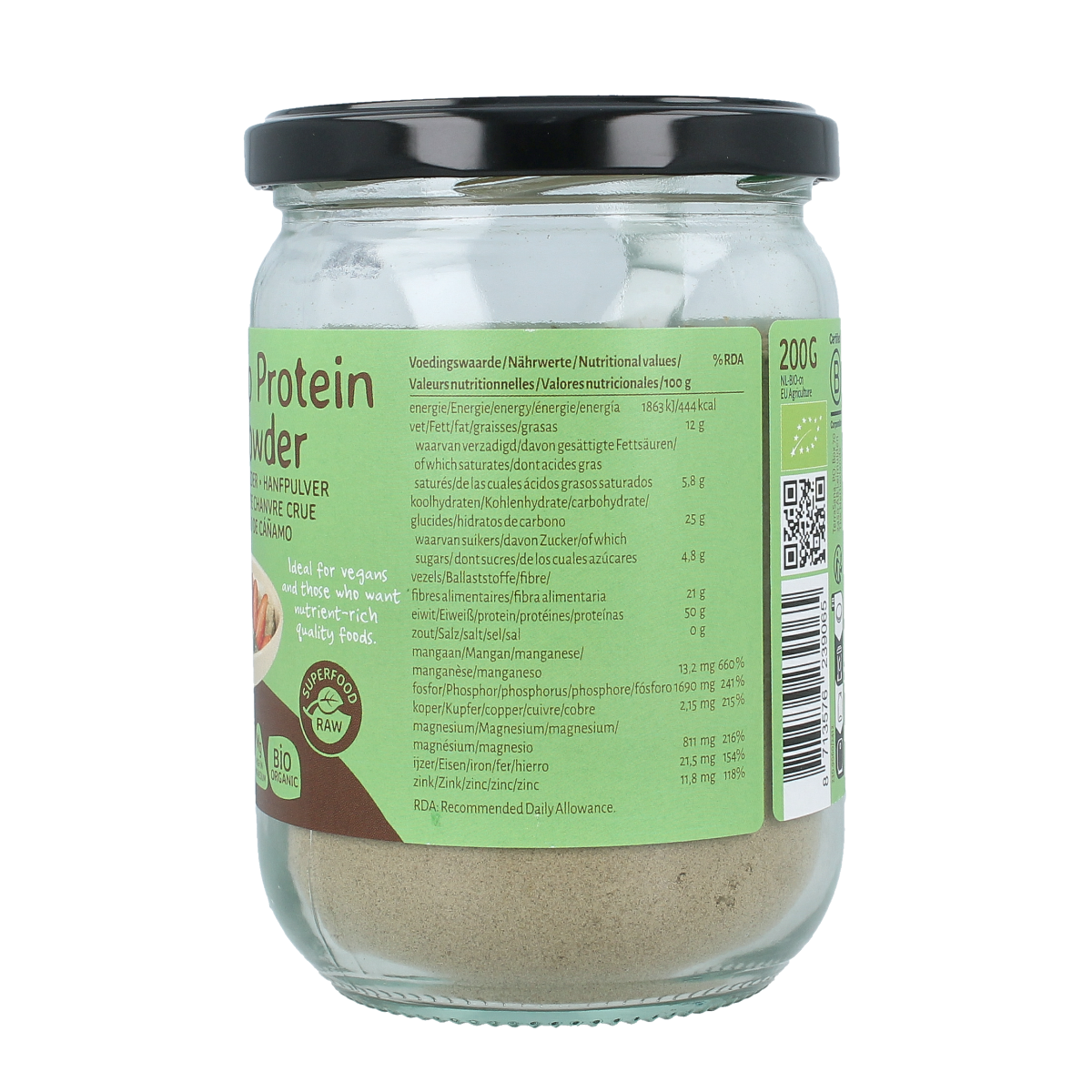 TerraSana Raw hennep protein poeder in glas bio 200.00 Gram