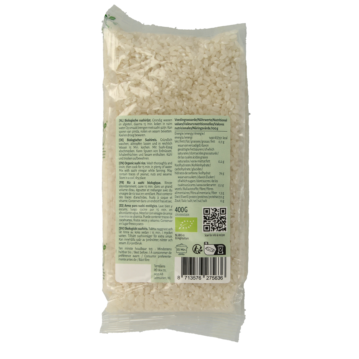 TerraSana Sushi rijst wit bio 400.00 Gram