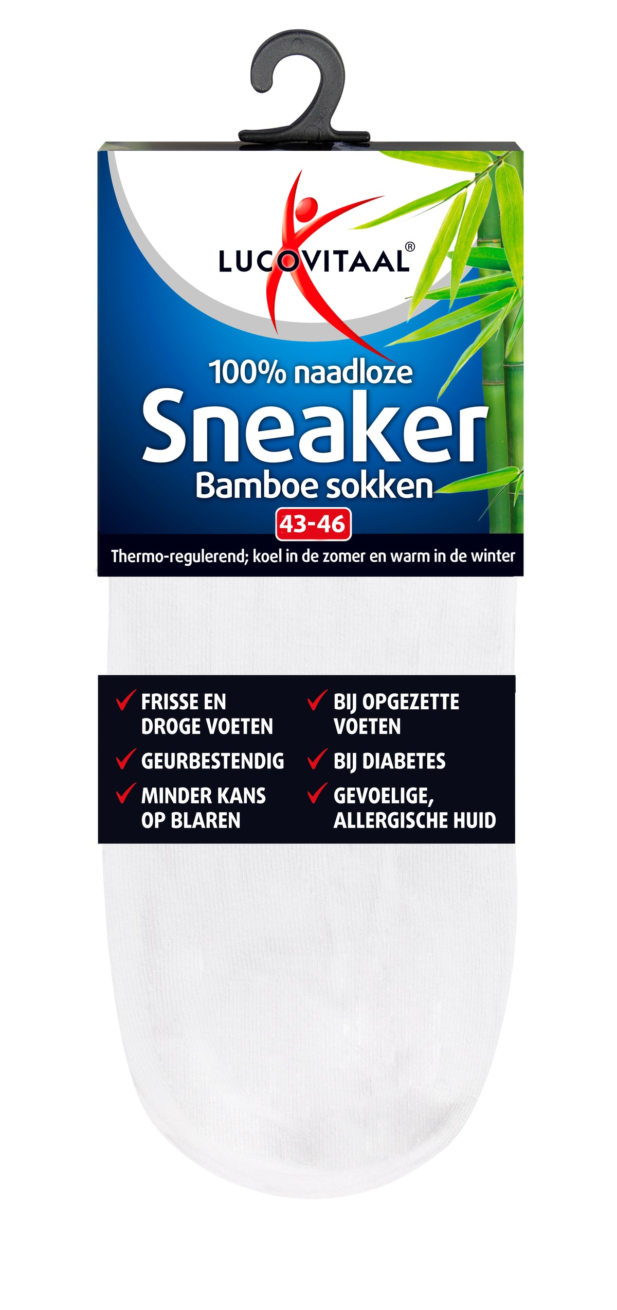Lucovitaal Bamboe sneakersok wit maat 43-46 1 Paar