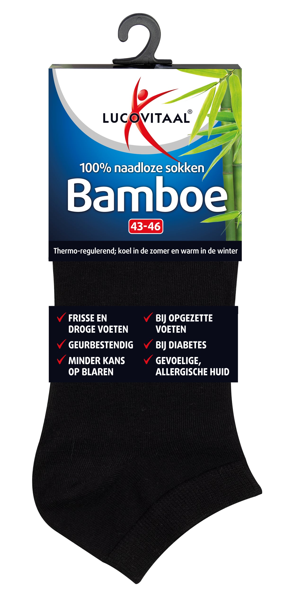 Lucovitaal Bamboe enkelsok zwart  maat 43-46 1.00 Paar