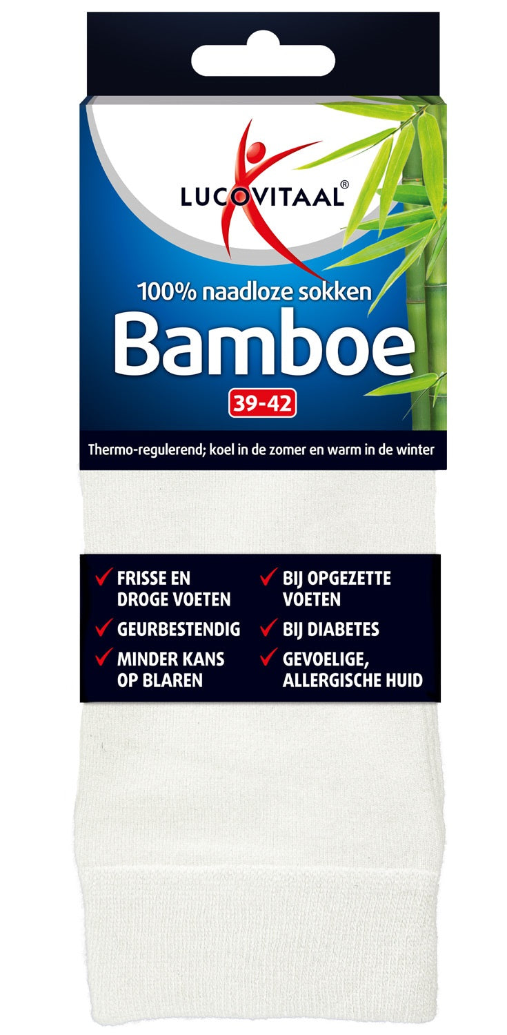 Lucovitaal Bamboe sok lang wit maat 39-42 1.00 Paar