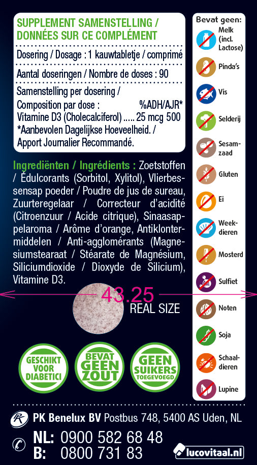Lucovitaal Vitamine D3 25mcg 90.00 Kauwtabletten