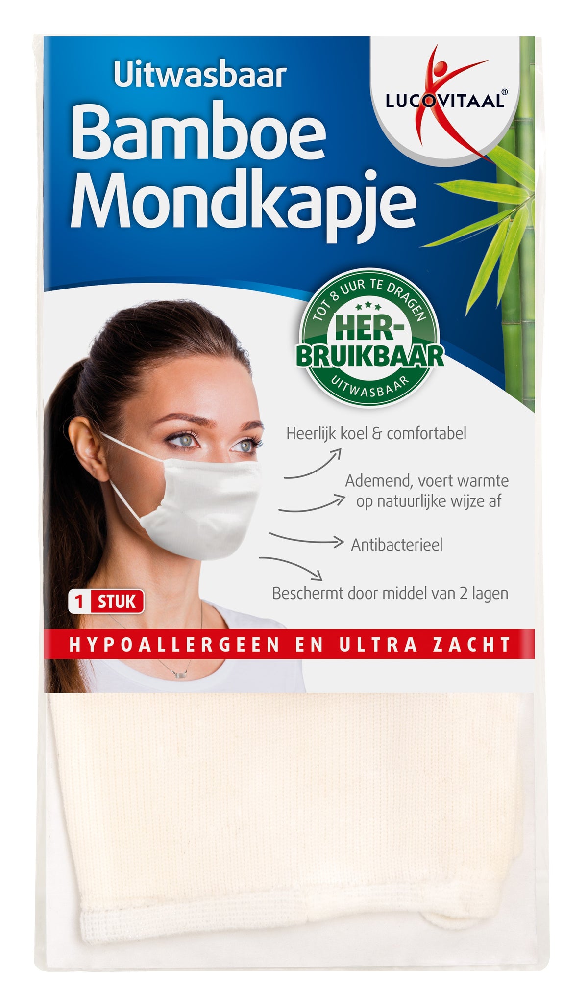 Lucovitaal Bamboe mondkapje wit 1.00 Stuks