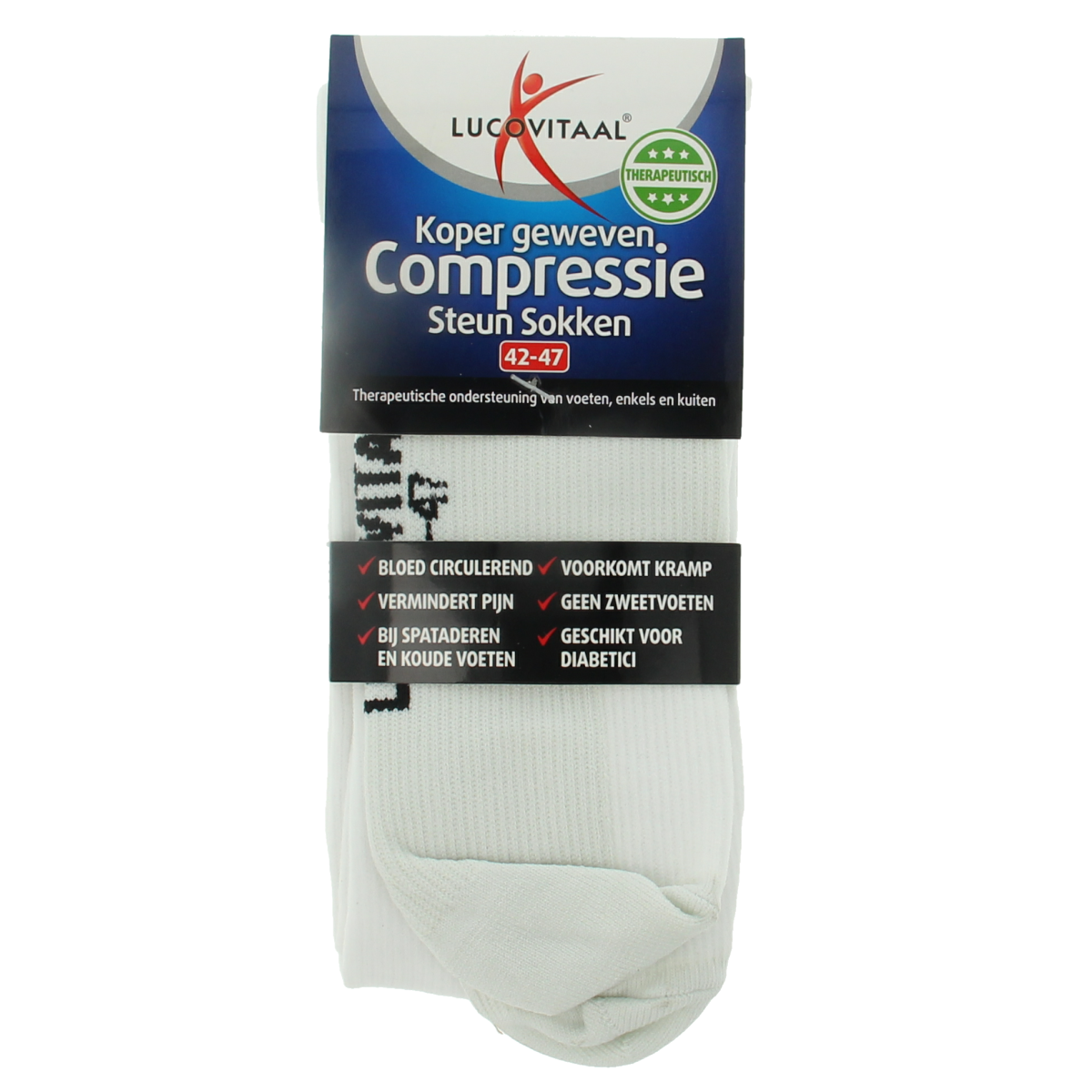 Lucovitaal Koper Geweven Compressie Steun Kousen 42-47 wit 1.00 Paar