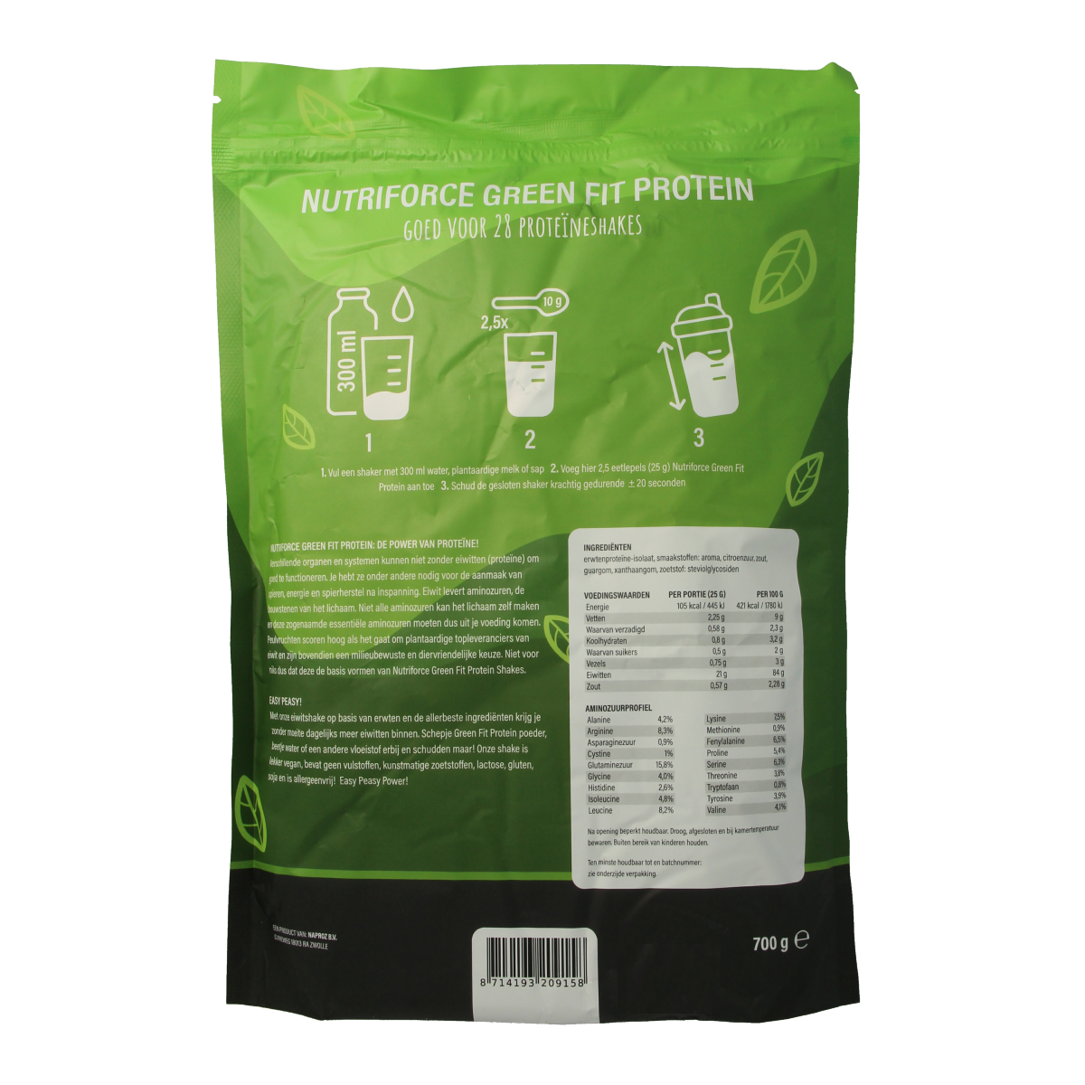 Nutriforce Green fit protein vanille 700.00 Gram