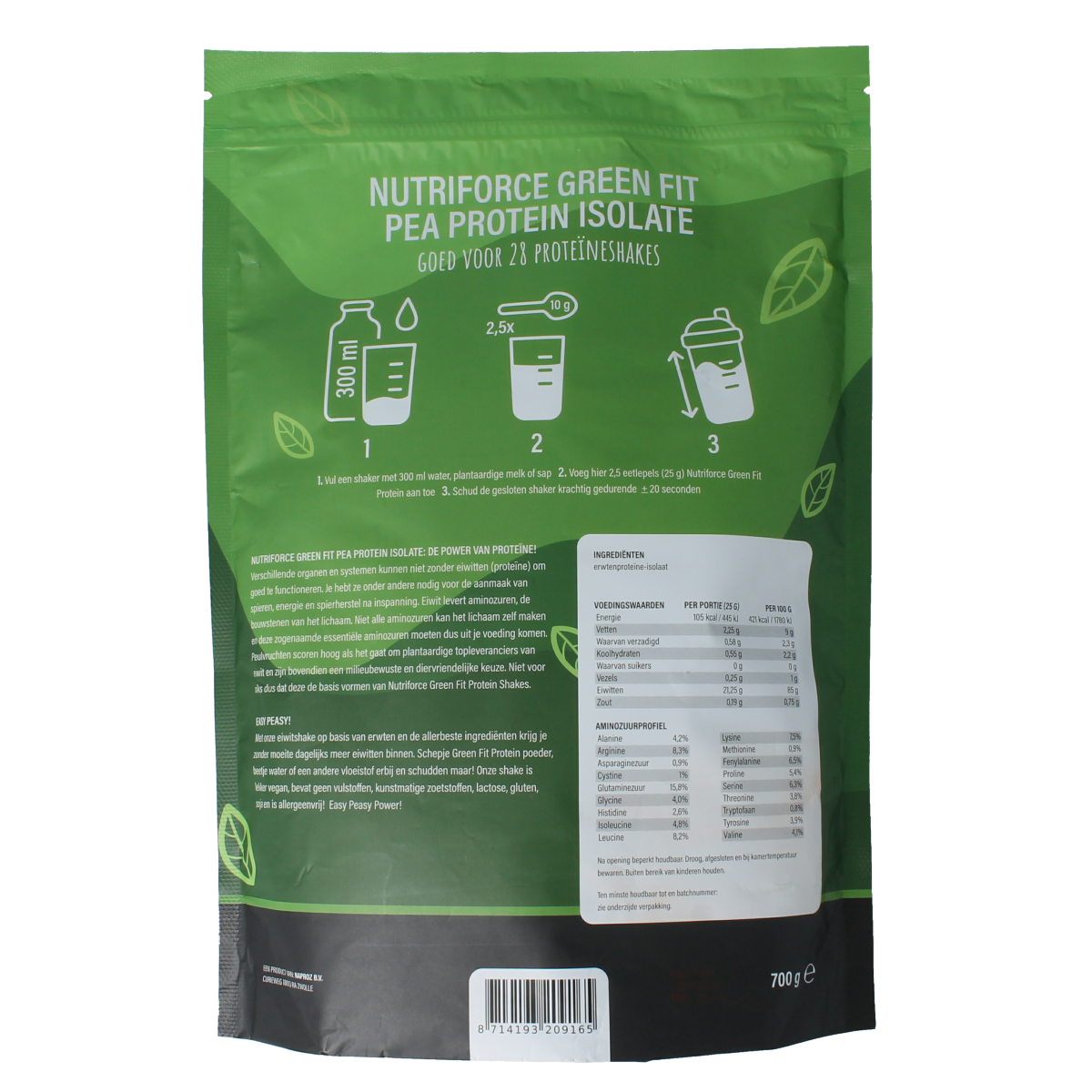 Nutriforce Green fit pea proteine 700.00 Gram