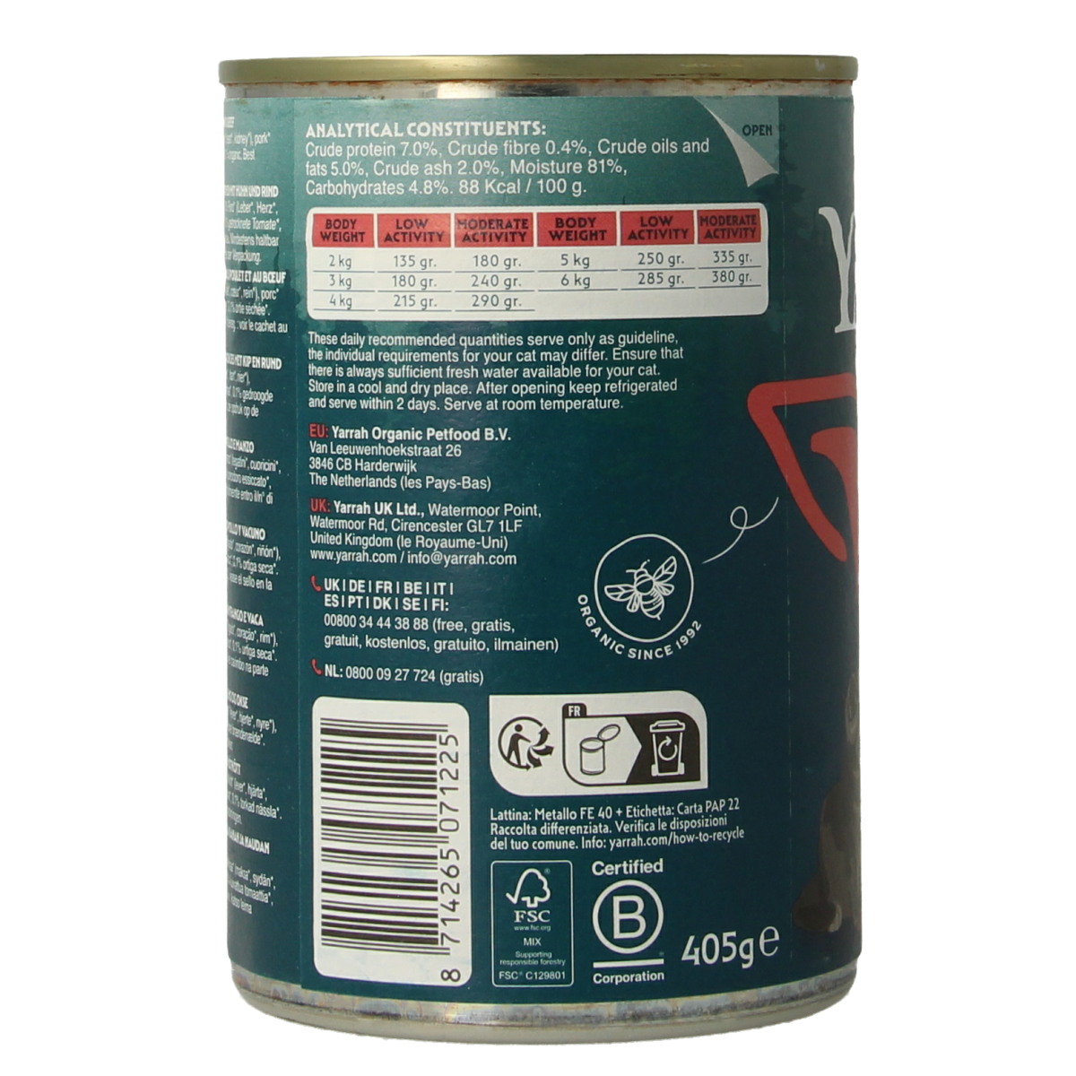 Yarrah Kattenvoer chunks met kip en rund bio 405.00 Gram
