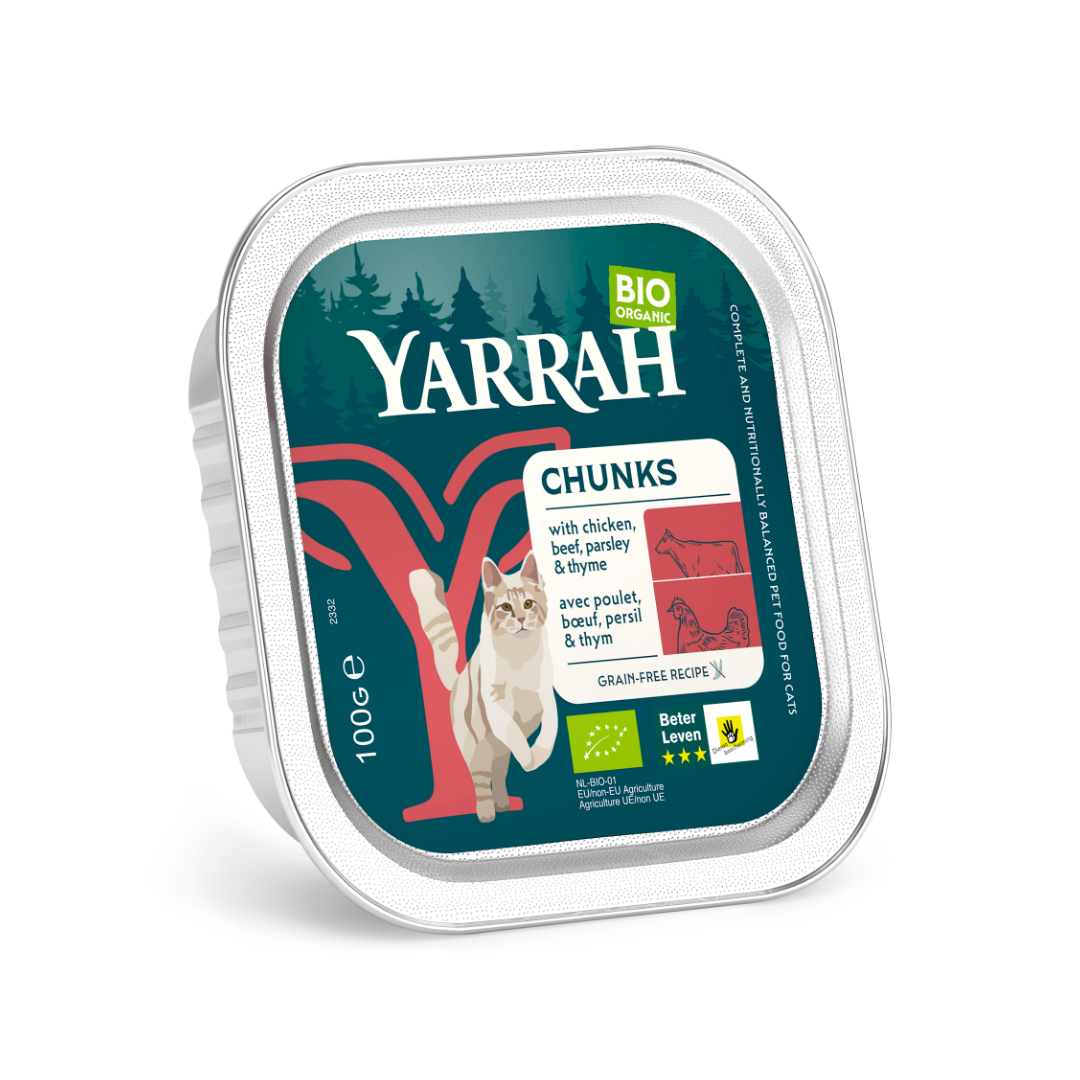 Yarrah Kattenvoer chunks met kip en rund bio 100.00 Gram